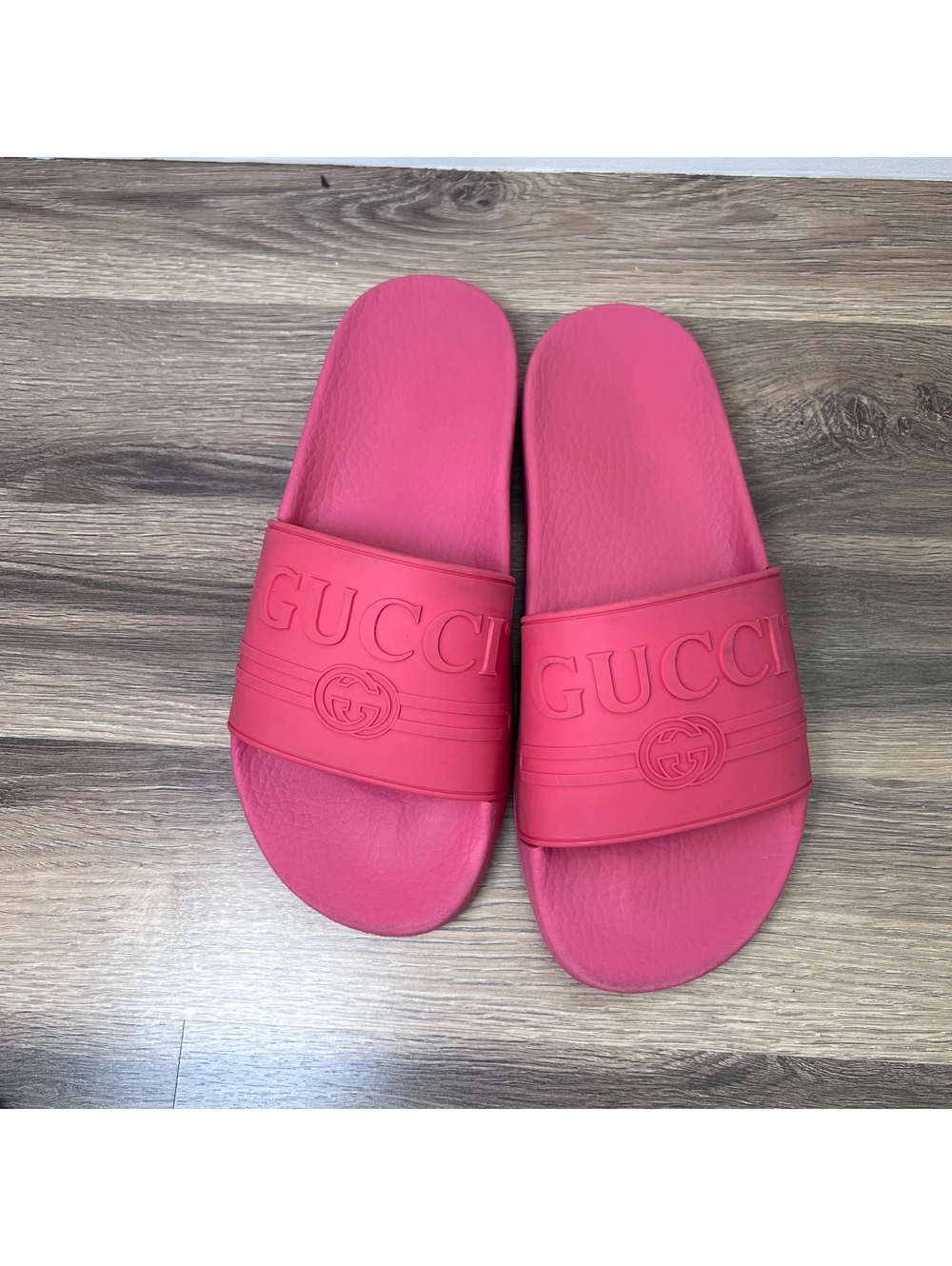 Gucci Pink Rubber Slide Sandals Size 7E